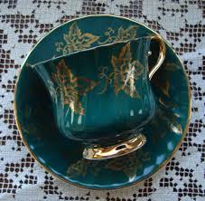 Hm Sutherland Bone China Made In England Vintage Tea Cup And Saucer Dark Green With Gold Grape Leaves Handle Foot Tea Cups Vintage Tea Cups Vintage Tea