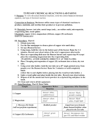 Reaction worksheet answers balance the following reactions and indicate which of the six types of chemical reaction are being represented: Types Of Chemical Reactions Lab