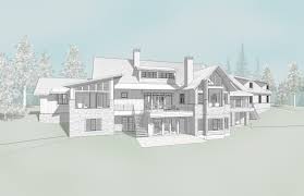 These plans are characterized by a rear elevation with plenty of windows to maximize natural daylight and panoramic views. Rustic Contemporary Lake Estate Johnson Design