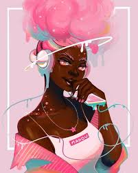 Black And Pink Hair Cartoon Long Time No Post Here S A Pink Girl Poofy Hair Headphones And Stars Melty Aesthetic Y Know The Work Black Girl Art Black Art Pictures Black Girl Cartoon