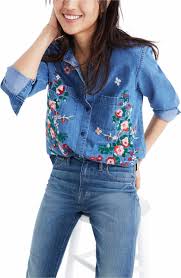 Madewell Embroidered Denim Shirt Nordstrom Embroidered Denim Shirt Embroidered Denim Floral Cardigan