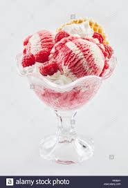 Download This Stock Image Delicious Vanilla And Raspberry Ice Cream Dessert In A Glass Cup Garnishe Raspberry Ice Cream Desserts In A Glass Ice Cream Desserts