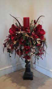 Christmas Floral Arrangement Candle Stick Centerpiece Tall Etsy Christmas Floral Arrangements Indoor Christmas Decorations Christmas Floral