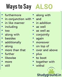 But too is never used at the beginning of a sentence in standard us english, although it is used there in some parts of the us. Ways To Say Also Synonym Words With Also Englische Redewendungen Englische Worter Lernen Englische Worter
