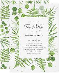 Watercolor Ferns And Eucalyptus Frame Tea Party Invitation Zazzle Com Tea Bridal Shower Invitations Vintage Bridal Shower Invitations Fern Invitations