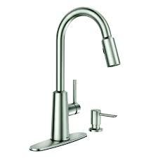 This refillable dispenser can hold up to 18 oz. Moen Nori Stainless Steel One Handle Pull Down Spot Resist Kitchen Faucet With Soap Dispenser Lowe S Canada