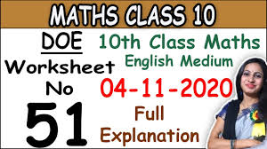 Read and download free pdf of cbse class 10 mathematics real numbers worksheet set a. Class 10 Maths Doe Worksheet 51 10th Class Maths Worksheet 51 4 November Maths By Shweta Youtube