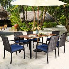 From family barbecues to romantic candlelight dinners, these with weatherproof chairs and exterior tables in a myriad of designs and styles, you and yours are sure to love the uniqueness of these sets. Happygrill 7 Piece Patio Dining Set Outdoor Furniture Rattan Wicker Dining Set With Umbrella Hole Powder Coated Steel Frame Acacia Wood Dining Table And Armchairs With Removable Cushions Farmhouse Goals