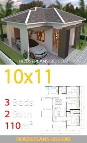 House Design 10x11 With 3 Bedrooms Hip Tiles House Plans 3d Smallhousedecorating In 2020 Simple House Design House Construction Plan Simple House
