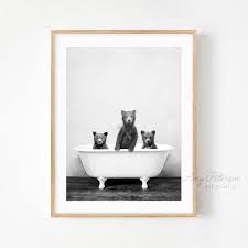 Black And White Bathroom Art 3 Baby Bears In Bathtub Taking A Bath Black And White Etsy In 2020 Bathroom Art Bathroom Wall Art Bathroom Humor