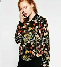 M&s arty unusual boho quirky black floral pattern bomber jacket size 20 bnwot. Zara Floral Print Bomber Jacket Size M Ebay