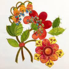 Small flowers to plant on your quilt. Orange Primrose Applique Pattern Purple Daisies Quilting