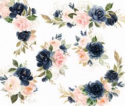 Watercolor Floral Clip Art Navy Blush Small Etsy In 2020 Floral Watercolor Floral Wreath Watercolor Watercolor Flower Illustration