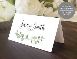 Greenery Place Card Template Printable Guest Name Card Etsy Place Card Template Printable Place Cards Wedding Wedding Name Cards