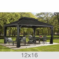 The flat top pergola is a standard design that is quite popular. Shelterlogic Messina Galvanized Steel Roof Sun Shelter In Dark Gray In 2021 Patio Gazebo Hardtop Gazebo Pergola Patio