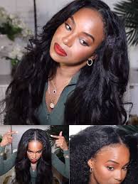 Amazon.com : Sunber V Part Wig Human Hair Glueless Wig Kinky Straight  Upgrade No Leave Out Vpart Kinky Straight Wigs 150% Density Glueless Clip  in Half Wigs No Glue No Sew in