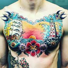 Nautical Traditional Chest Tattoo Men Tattoos Arm Sleeve Chest Piece Tattoo Sailor Tattoos