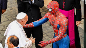 You can easily make your kid's wish come true with a realistic spiderman mask. Pope Francis Shakes Hands With Spider Man Cnn Video