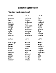 6th Grade Sight Words Sixth Grade Sight Word List 6th Grade Spelling Words Spelling Words Spelling Words List