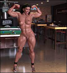 3d abs black hair colmarq dark-skinned female dark skin flexing  high heels long hair looking at viewer medium breasts muscular muscular  female nude nude female perky breasts pinup smile |