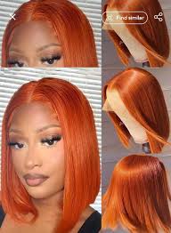 Straight tpart orange bob wig 12inch 180denisny human Wig.....