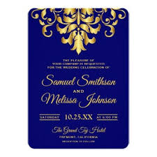 Elegant Royal Blue Gold Damask Wedding Invitation Zazzle Com Damask Wedding Invitation Typography Wedding Invitations Elegant Birthday Invitations
