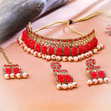 Sukkhi Gold Plated Red Reverse AD & Pearl Choker Necklace Set for Wome -  Sukkhi.com