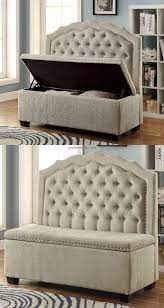 High Back Rest Upholstered Tufted Entryway Benches With Under Seat Storage And Nailhead Trim Storage Bench Seating Casual Living Room Furniture Bedroom Seating