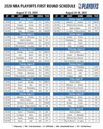 The playoffs will begin on april 18, 2020, and will end with the nba finals in june 2020. Nba On Twitter 2020 Nbaplayoffs First Round Schedule The Nba Playoffs Begin Monday August 17th With Games All Day And Night Full Schedule Https T Co M6m3b8qudf Https T Co 5v0bgxu4qm