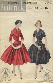 Vintage Sewing Pattern Full Skirted Long Line Dress Butterick 7442 Year 1955 Bust 34 Waist 2 Fashion Illustration Vintage Fashion Model Poses Fashion