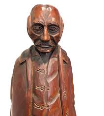 Vtg Junior Cobb Signed Wood Carving of Old Man 70s Ozark Folk Art 18.5"  Hillfolk