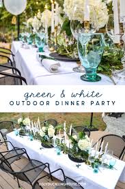 With the dining table set and dinner ready, her guests finally arrive. Green White Outdoor Dinner Party Surprise Retirement Ugly Duckling House
