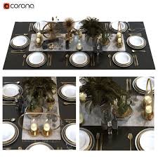 An autumn table setting on vintage dishes on a distressed white table, minus any linens. Dining Table Set 013 3d Model Download 3d Model Dining Table Set 013 126589 3dbaza Com