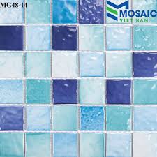 Gạch Mosaic Gốm Sóng Biển 3 màu xanh trộn 48x48x6mm MG48-14 - Gạch Mosaic  Việt Nam Gọi 0967 874 074