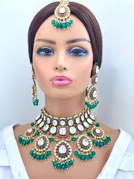 Bridal Rubygreen Bikaneri Kundan Gold Plated Necklace Set/indian Pakistani  Wedding/gold Fine Kundan Bridal Jewelry/indian Wedding Collection