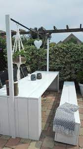 tafelklem zou op deze tafel niet passen heb twee balkjes wit gemaakt en er een roede van ikea tussen gezet maakt gelijk garten terassenideen terassenentwurf