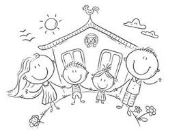 Happy Family With Two Kids Near Their House Outline Drawing Spon Kids Family Happy Drawi Family Drawing Family Drawing Illustration Children Sketch