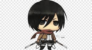 She has medium length black hair. Snk Mikasa Ackerman Chibi Mikasa Ackerman Png Pngegg