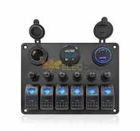 Bus Tour Sightseeing Vehicle Dedicated Rocker Switch Panel with Overload  Protector Dual USB Voltage Display 6 Gang Combination Switch - Blue Light