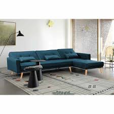 Pour des weekends festifs en famille ou entre amis, sous. Canape D Angle Convertible Modulable En Tissu Bleu Canard Clea Angle Droit