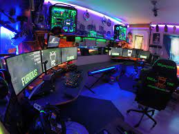 Just Increased My Pc Cave With A Lift Sink Bunk Bed Video Game Rooms Game Room Lighting Gaming Room Setup