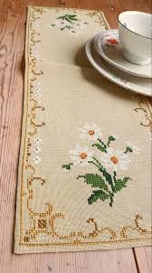 Beautiful 21 X 7 Floral Cross Stitch Embroidered Tablerunner Tablecloth In Linen From Sweden Cross Stitch Gifts Ideas Floral Cross Stitch Cross Stitch