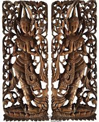 Traditional Thai Sawaddee Figure Wall Art Panels Asian Home Decor Brown 35 5 X13 5 X1 Each Set Of 2 Pcs Asian Home Decor Carved Wall Decor Panel Wall Art