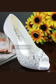 Peep Toe Mid Heel Satin Wedding Bridal Shoes With Rhinestones Us 117 00 Heel Height High Wedding Shoes Pumps Womens Wedding Shoes Wedding Shoes Mid Heel