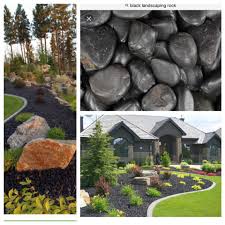 The river stone pebbles are a blend of neutral coloured, rounded pebbles that can be use for both in. Black Landscaping Rocks Instead Of Mulch For Front Of House Front House Landscaping Landscaping With Rocks Landscaping Rock