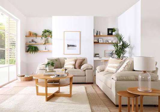 Comfortable modern Mauritian living room with practical fabric sofa