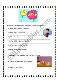 The Lorax Esl Worksheet By Ajarnglyn