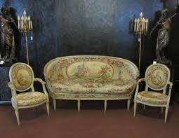 Finest 19th C Carved French Louis Xvi Antique Canape Chairs W Tapestry Furniture Furnishings Living Room Sets