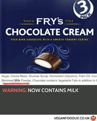 FRY's Chocolate Creams now contain milk ...