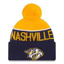 Men S Nashville Predators New Era Gold Navy Sport Cuffed Knit Hat With Pom Knitted Hats New Era Hockey Outfits